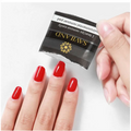 Black and gold packaged saviland nail polish remover 200pcs box held above red manicured nails for effective nail polish removal