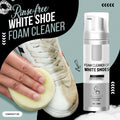 A sleek silver and white 200ml rinse-free foam white shoe cleaner with pump dispenser for shoe cleaner whitening