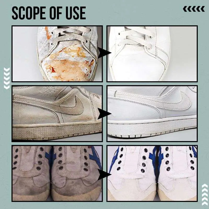White nike air jordan sneakers cleaned to pristine condition using 200ml foam white shoe cleaner whitening pump dispenser
