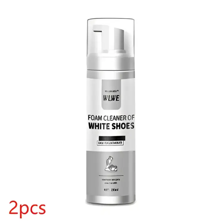 Silver aerosol can of 200ml foam white shoe cleaner with whitening pump dispenser for effective shoe care