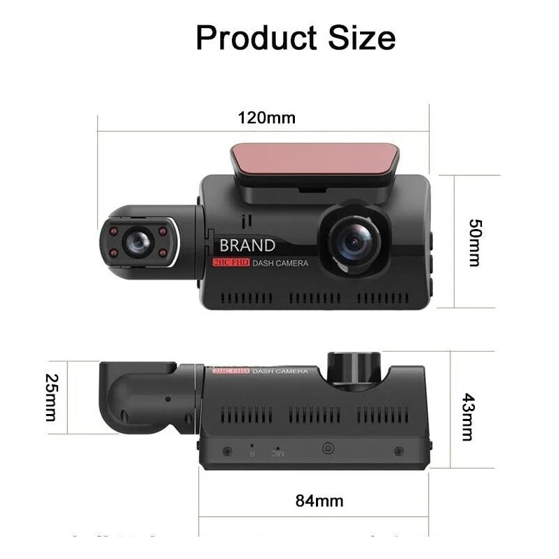 1080P Dual Lens Car Dash Cam, Front and Inside Camera with G-Sensor and Loop Recording