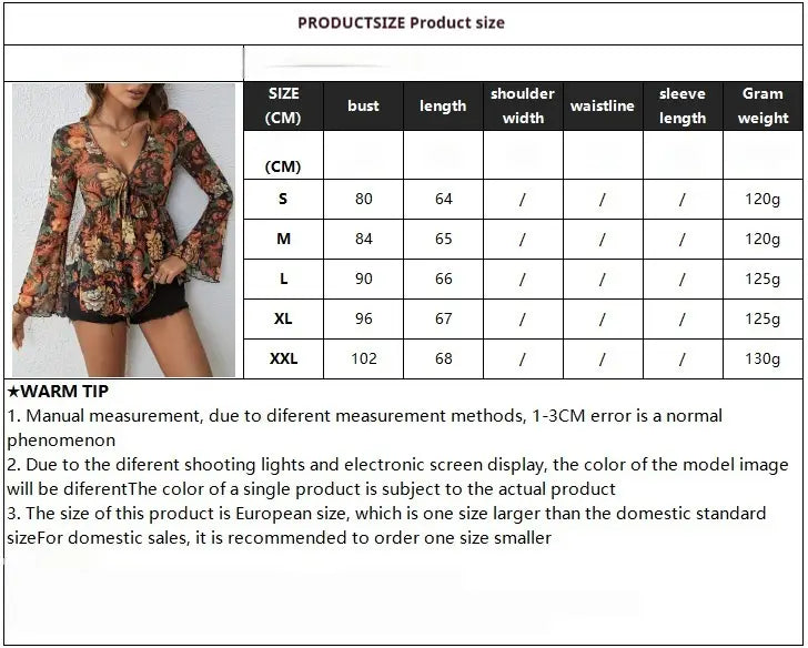 floral long-sleeved top with a v-neck and tie-front detail featuring knotted flare sleeves in a mesh printed fabric.