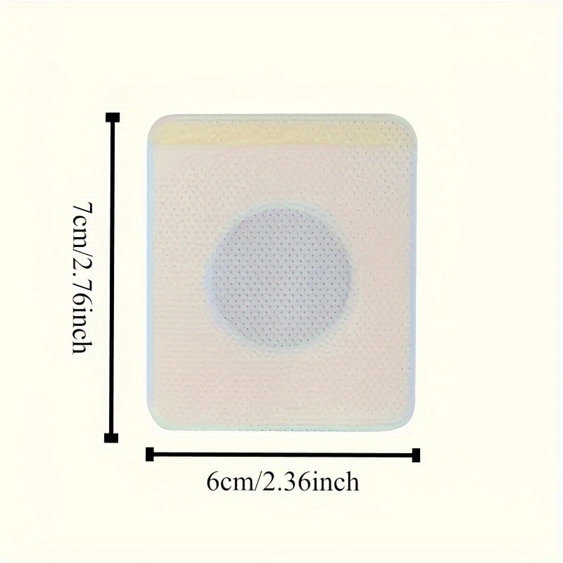 a square-shaped pale beige magnetic slimming navel belly button patch with a circular perforated center and a thin yellow border designed for button patch slimming.