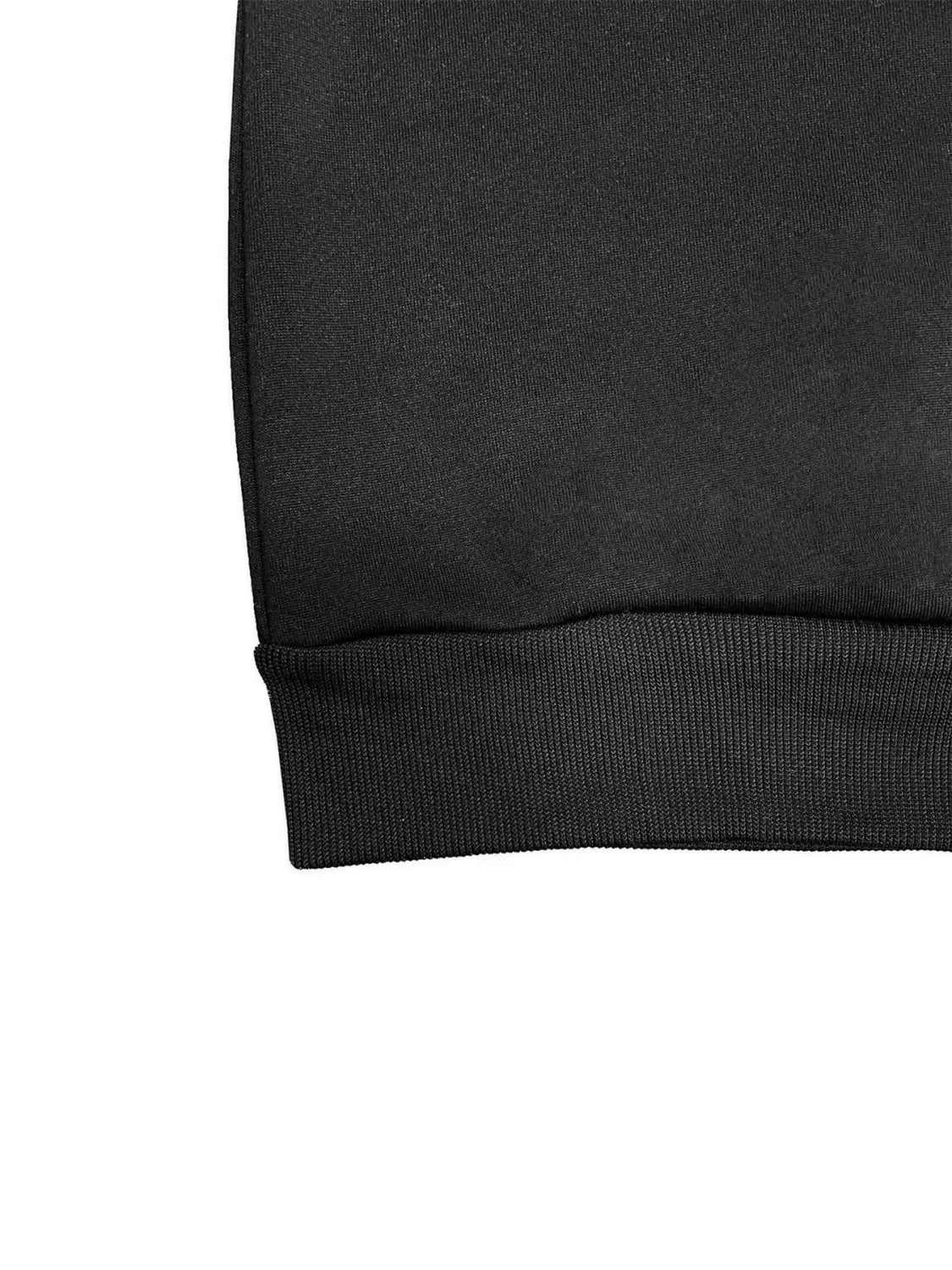 black ribbed knit cuff on the sleeve of a white glitter lips pocketed long sleeve sweatshirt