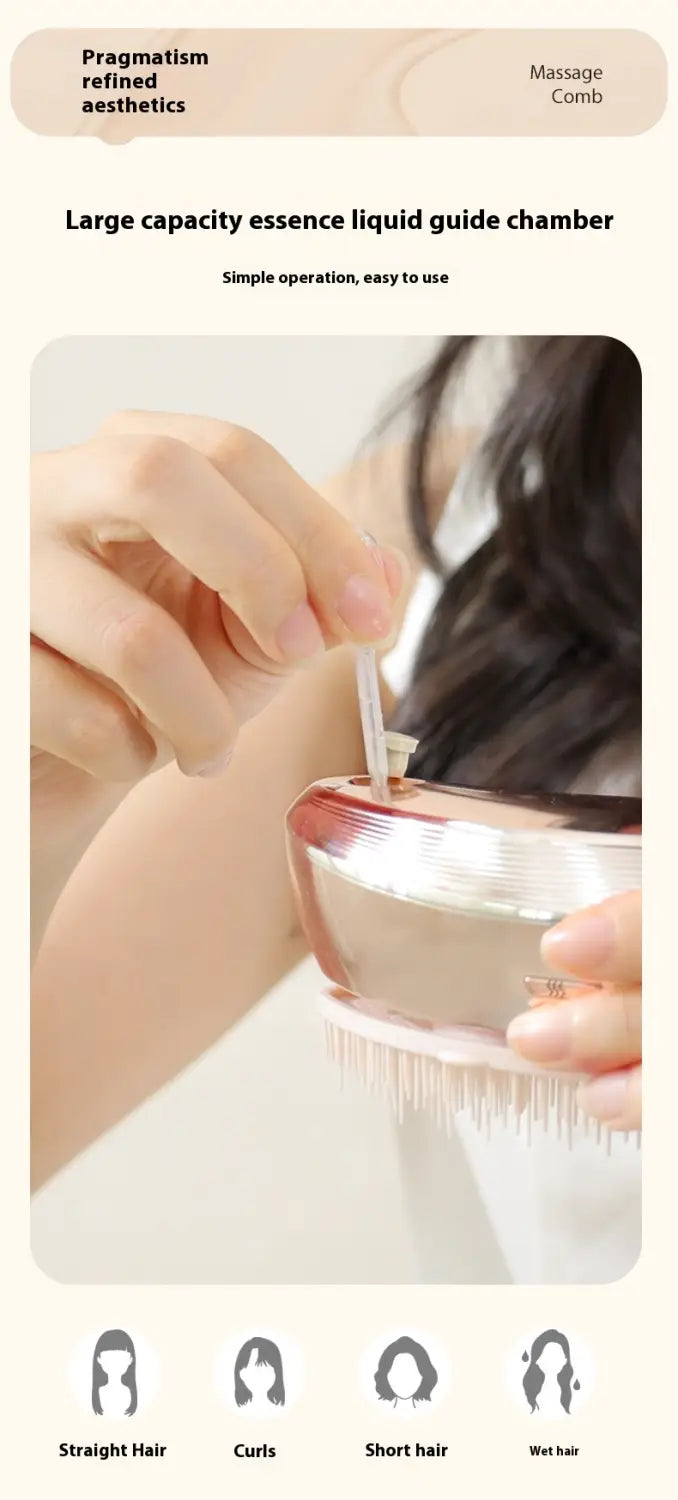 pink and silver electric spray massage comb featuring a large capacity essence liquid guide chamber for effective hair care spray and care spray massage use