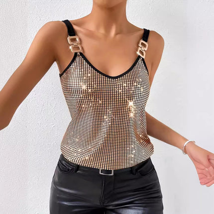Summer Sequined Suspender Chain Vest Top Women's  Clothing - Royalessencelux