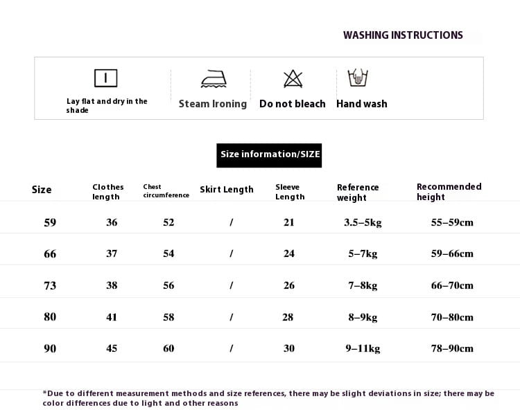The image displays a size chart for a pink ribbed long sleeve newborn clothes jumpsuit, showing chest circumference and skirt length measurements for clothes jumpsuit autumn wear.