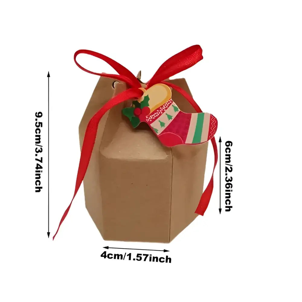 Brown paper christmas gift box with red ribbon and festive stocking tag from 24 pcs christmas gift with cards cartoon santa