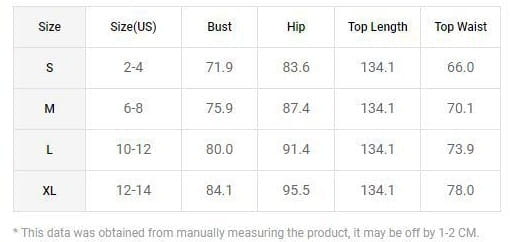 The size chart for the sequined angel long sleeve round neck evening dress shows measurements in inches for sizes S through XL.