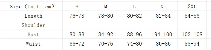 Size chart for black halloween policewoman uniform suit displaying measurements in centimeters across sizes s through 2xl.