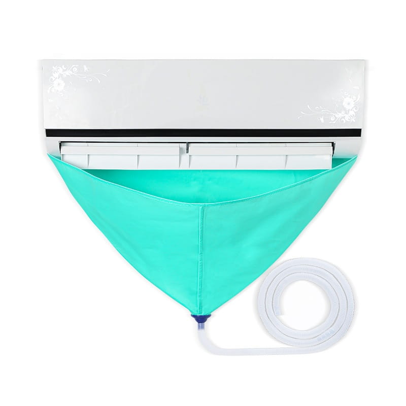 Teal fabric air conditioner waterproof drip catcher with clear plastic tube for conditioner waterproof cover cleaning tools suit.