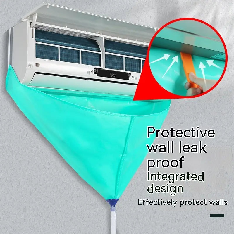 Teal-colored wall-mounted air conditioner waterproof cover designed to protect walls from leaks as part of a cleaning tools suit.