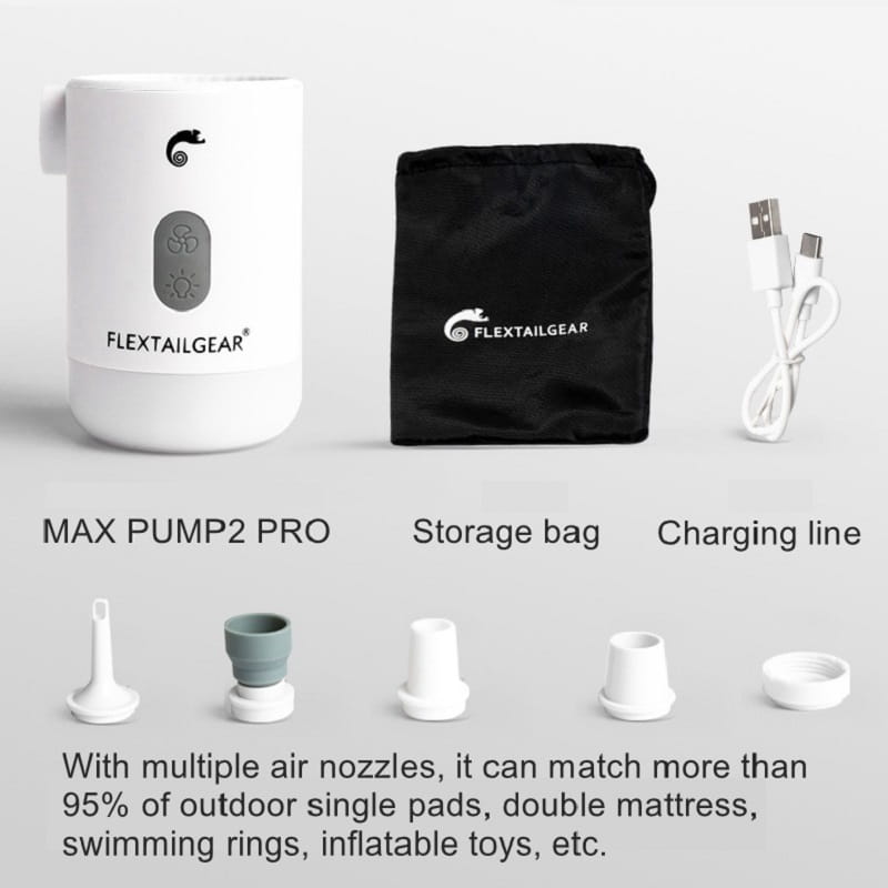 Outdoor Products P2 Pro portable mini camping air purifier featuring a white cylindrical max pump2 pro air pump with a gray control panel and chameleon logo.