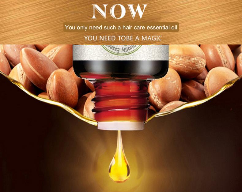 a dark glass bottle with a silver label containing amber-colored argan oil for vitamin e rich hair care essential oil used as a hair care essential