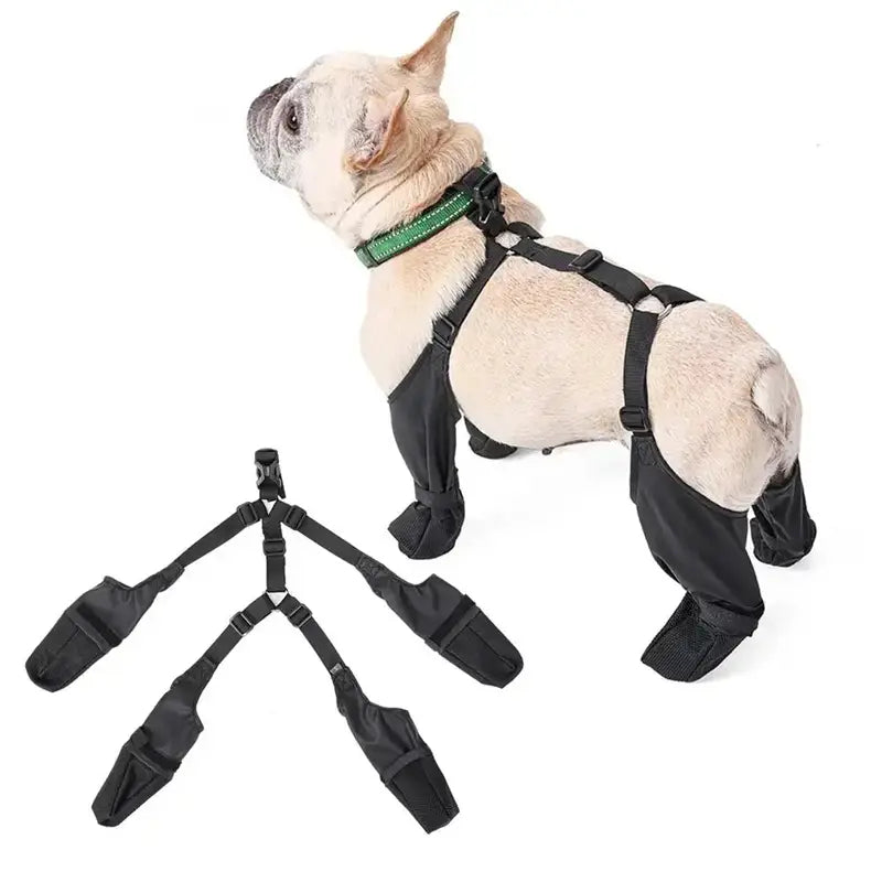 Black waterproof adjustable dog shoes featuring adjustable straps and reinforced toe caps for enhanced durability.