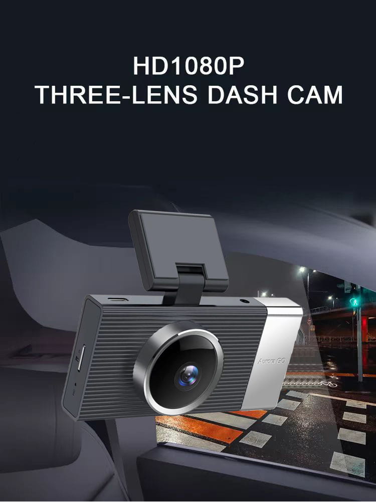 Silver and black future G6 three lens night vision driving recorder with a sleek textured body and circular front car lens.