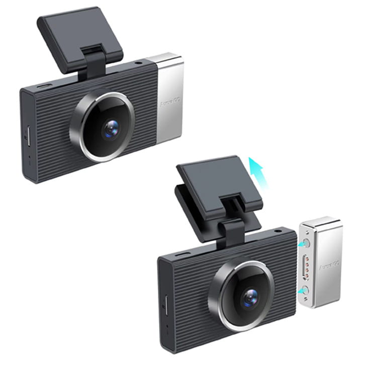 Black and silver Future G6 three lens night vision driving recorder with a textured body, circular front car lens, and flip-up screen.