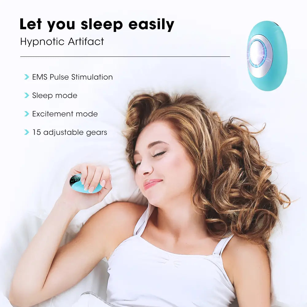 Teal and silver oval-shaped sleep instrument with a glowing circular center designed for intelligent relieve anxiety and relieve anxiety depression.