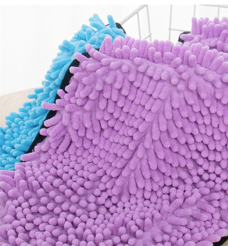 purple and blue super absorbent microfiber bath towels for dogs cats with dense plush hair-like fibers