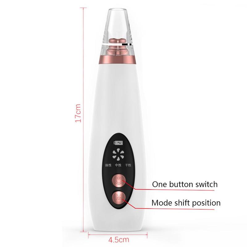 A sleek white and rose gold electric pores clean artifact nose vacuum with a transparent nozzle and an oval control panel featuring three buttons for different settings.