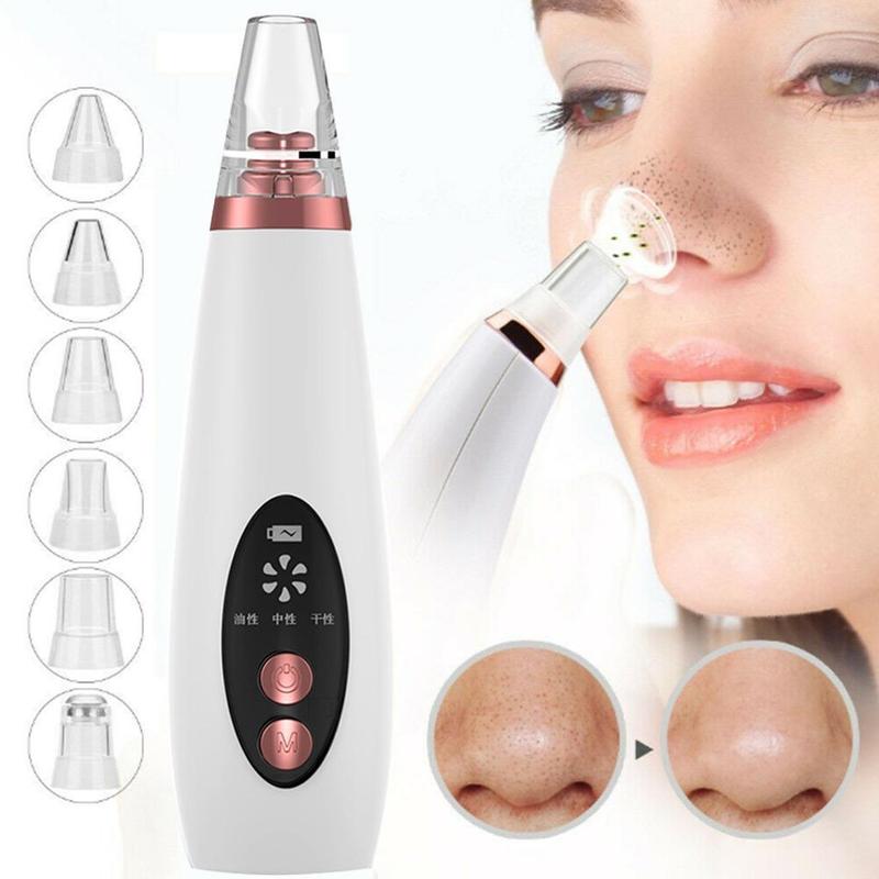 Electric pores clean artifact nose vacuum in white and rose gold with interchangeable clear tips for artifact household cosmetic use.