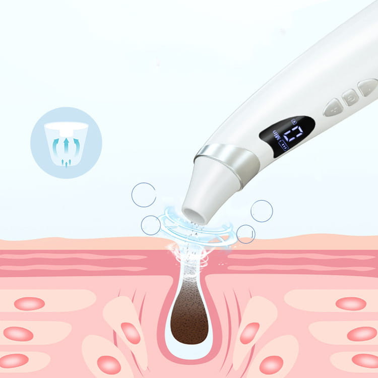 White and silver electric visual blackhead suction pore cleaner with a sleek ergonomic design for effective skincare use