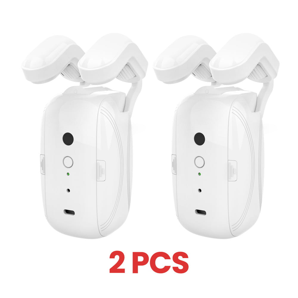 white wifi curtain robot for roman rod featuring sleek compact emergency light clip-on devices with minimalist design and integrated battery indicator