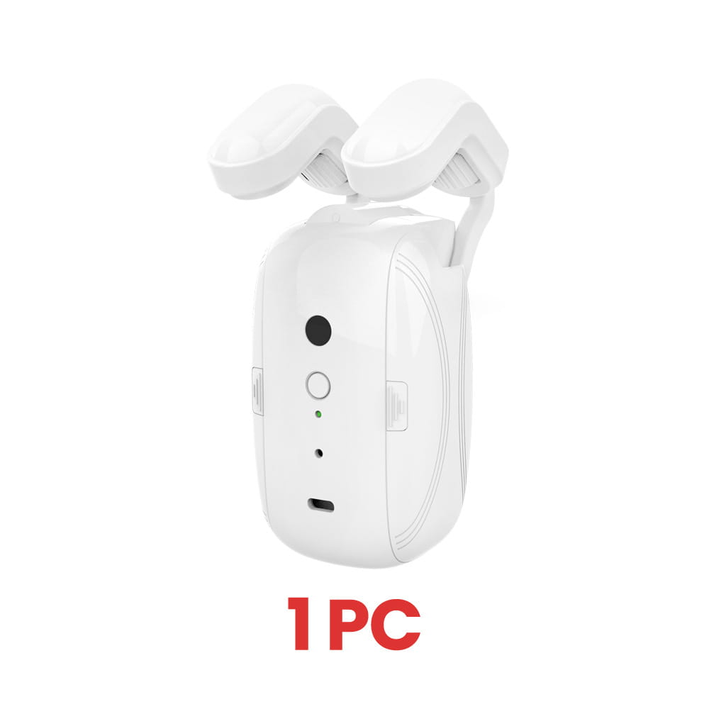 white wifi curtain robot for roman rod featuring a sleek compact design with two upward-facing arms and a minimalist style for efficient curtain automation.