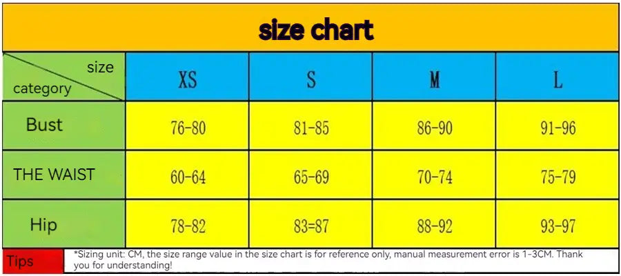 yellow and blue size chart with green headers showing bust waist and hip measurements for xs through l sizes for black rhinestone elegant slim bandage evening dress.