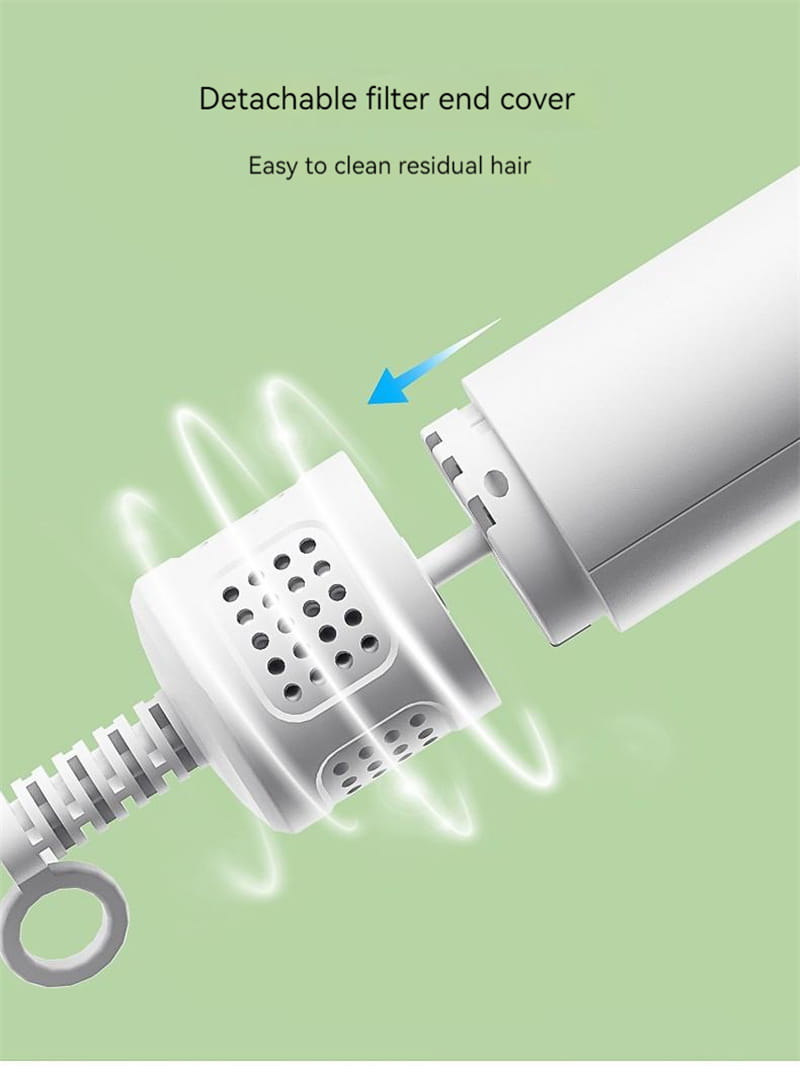 white plastic detachable filter end cover with perforated design for easy-to-clean residual hair removal on the back of the smart 2-in-1 pet hair dryer with digital display.