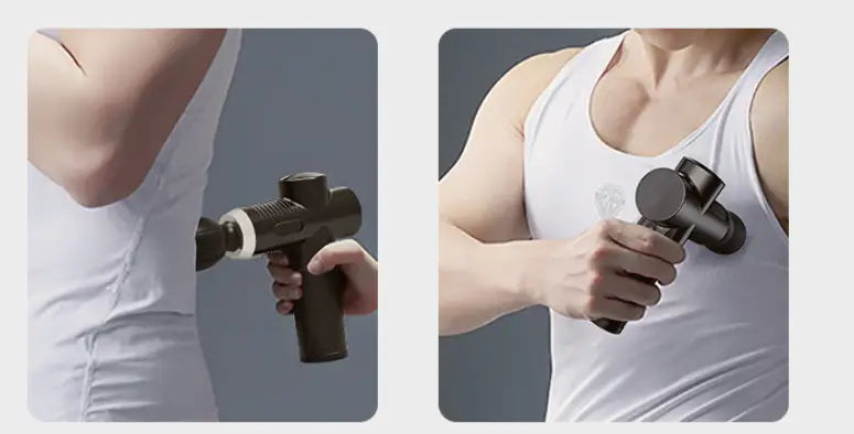 black handheld massage gun with textured grip and interchangeable heads designed as adjustable muscle fitness equipment for effective muscle recovery and fitness equipment use