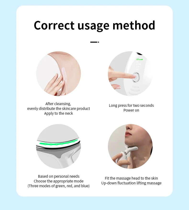 white neck face beauty device with sleek modern design and green illuminated LED light for wrinkle removal