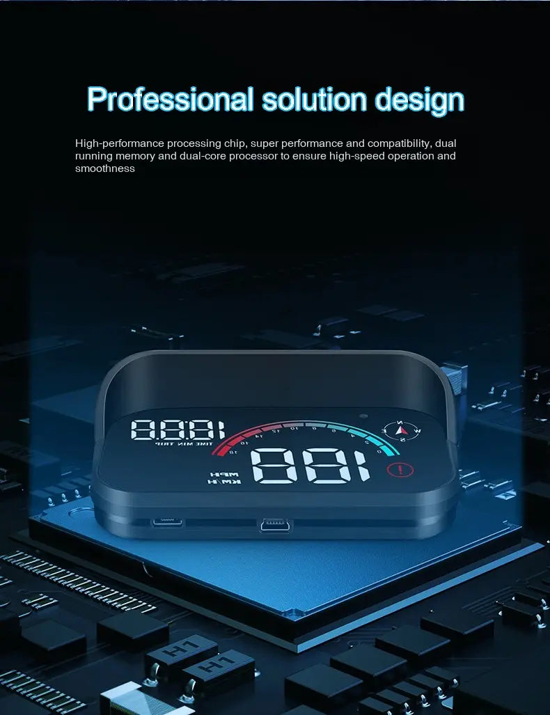 silver metallic display car gps universal speed hd projector features a black digital head-up display unit with illuminated blue and red led readouts for speed and navigation