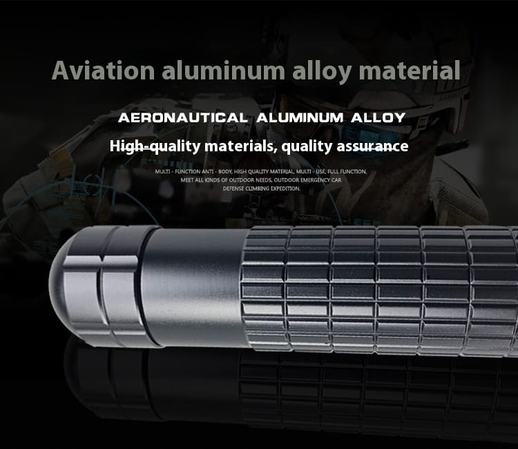 Silver-colored cylindrical multifunctional self-defense stick made of aviation aluminum alloy with a textured grip and rounded end cap for outdoor multifunctional use.