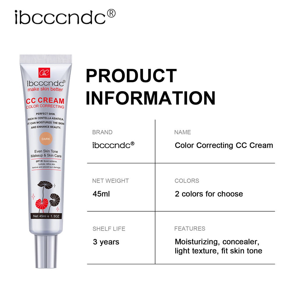 Silver tube of ibccccndc correcting cc cream with black and red floral design for moisturizing correcting cc cream and lasting women makeup