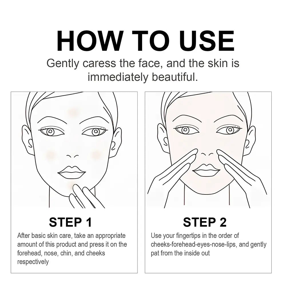 the back side of a moisturizing correcting cc cream for lasting women makeup displaying two illustrated steps for applying the face serum.