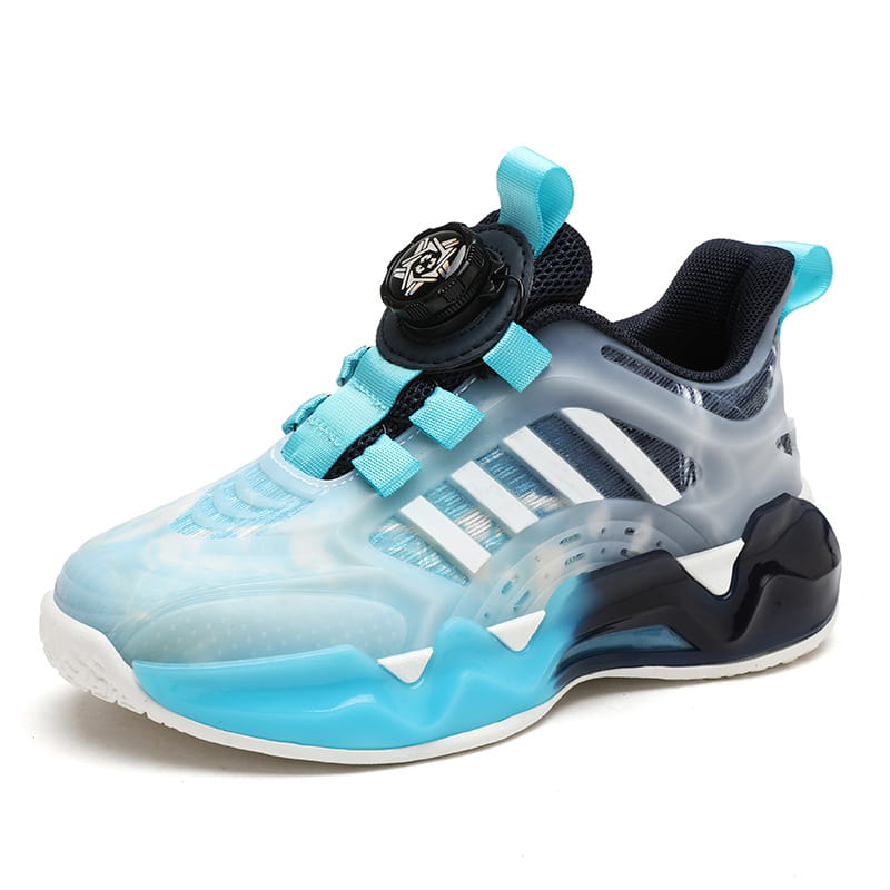 a translucent light blue and black adidas teal gradient shoe featuring a distinctive boa closure system and designed for shoes rotating button boy with dual network sdx technology