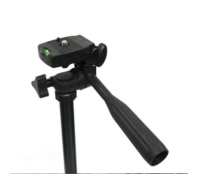 Black portable tripod universal digital camera bracket with adjustable head and ergonomic handle designed for camera portable tripod use.