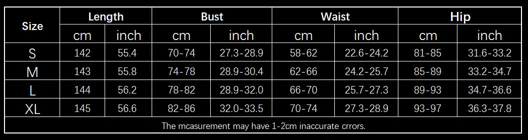 the table displays size measurements in centimeters and inches for the black flared slim fit hip raise jumpsuit including length bust waist and hip dimensions across sizes s m l and xl.