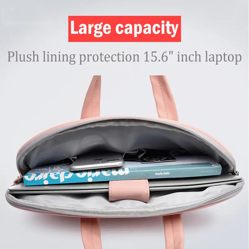 Pink pu leather women laptop bag with plush lining and adjustable strap, designed as a laptop bag for 15.6-inch devices.