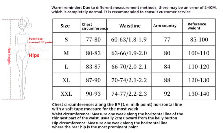 Size chart for lavender sequined evening dress mermaid gown in formal wear displays chest waistline arm circumference and reference weight measurements in centimeters for sizes S to XXL.