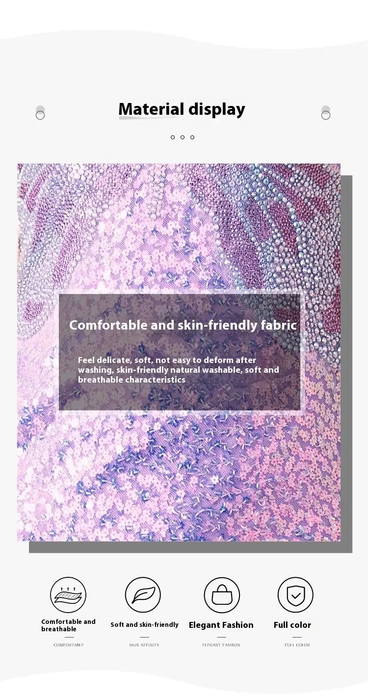a lavender sequined evening dress mermaid gown featuring a soft skin-friendly fabric with a delicate purple and pink gradient pattern ideal for formal wear and special occasions