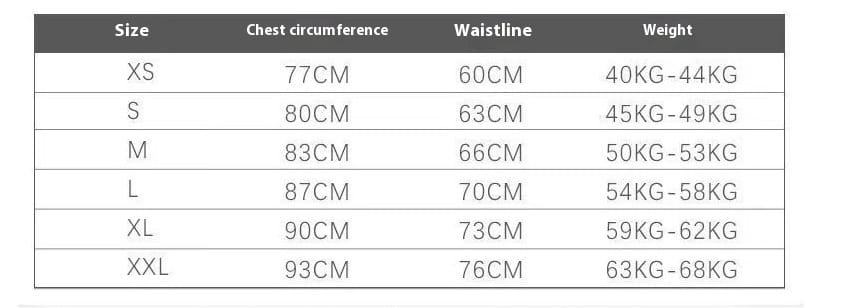 Size chart for long sleeve wedding dress mori style ivory lace showing garment measurements in centimeters and weight ranges from XS to XXL.