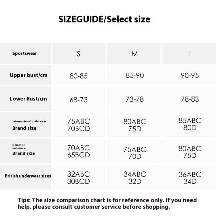 Size guide chart for selecting the right fit of beige yoga pants and sport coat fitness set with measurements in centimeters and brand sizes detailing options for yoga pants and sport coat in deep black color.