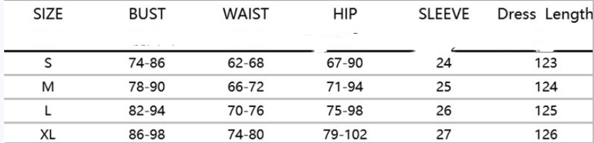 The image displays a size chart in inches for a white floral print dress women with puff sleeves available in sizes s through xl.