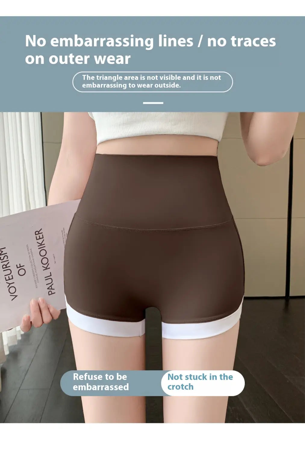 brown high waisted hip lifting sports shorts with white trim at the hem featuring detailed stitching yoga pants design for enhanced hip lifting support.