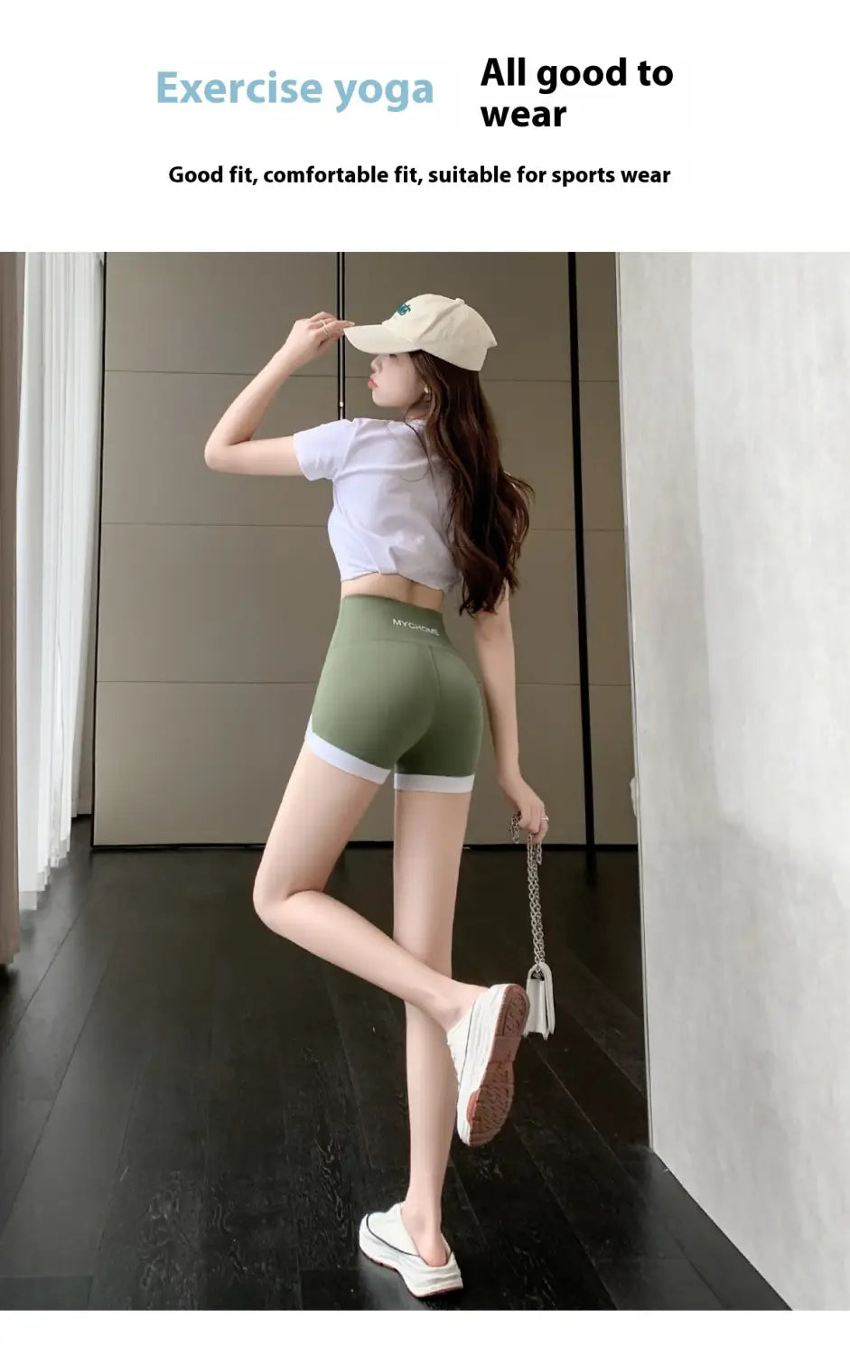 olive green high-waisted hip lifting sports shorts with white trim featuring stitching yoga pants design for enhanced support and comfort