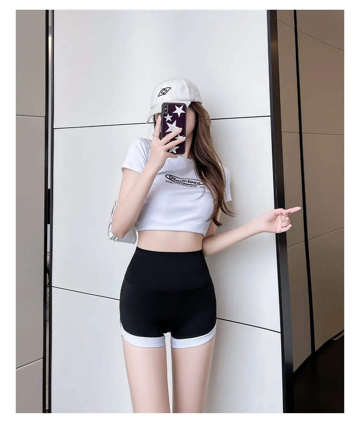 Black high waisted hip lifting sports shorts with white trim designed for optimal comfort and support in athletic activities.