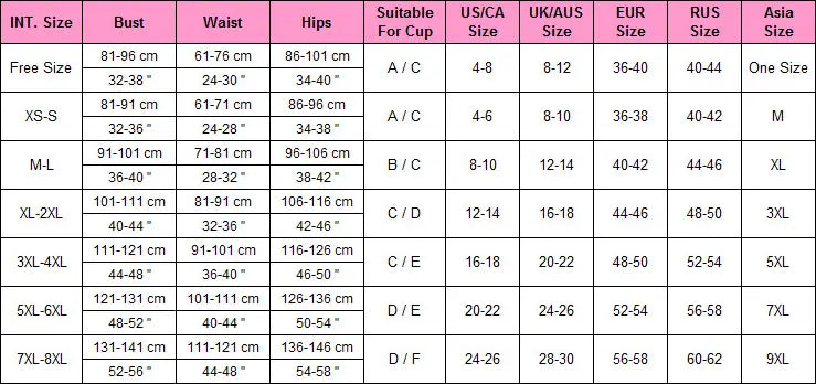 The image displays a detailed sizing chart for the plus size sexy lingerie lace backless nightdress listing international sizes with bust waist and hip measurements in centimeters.
