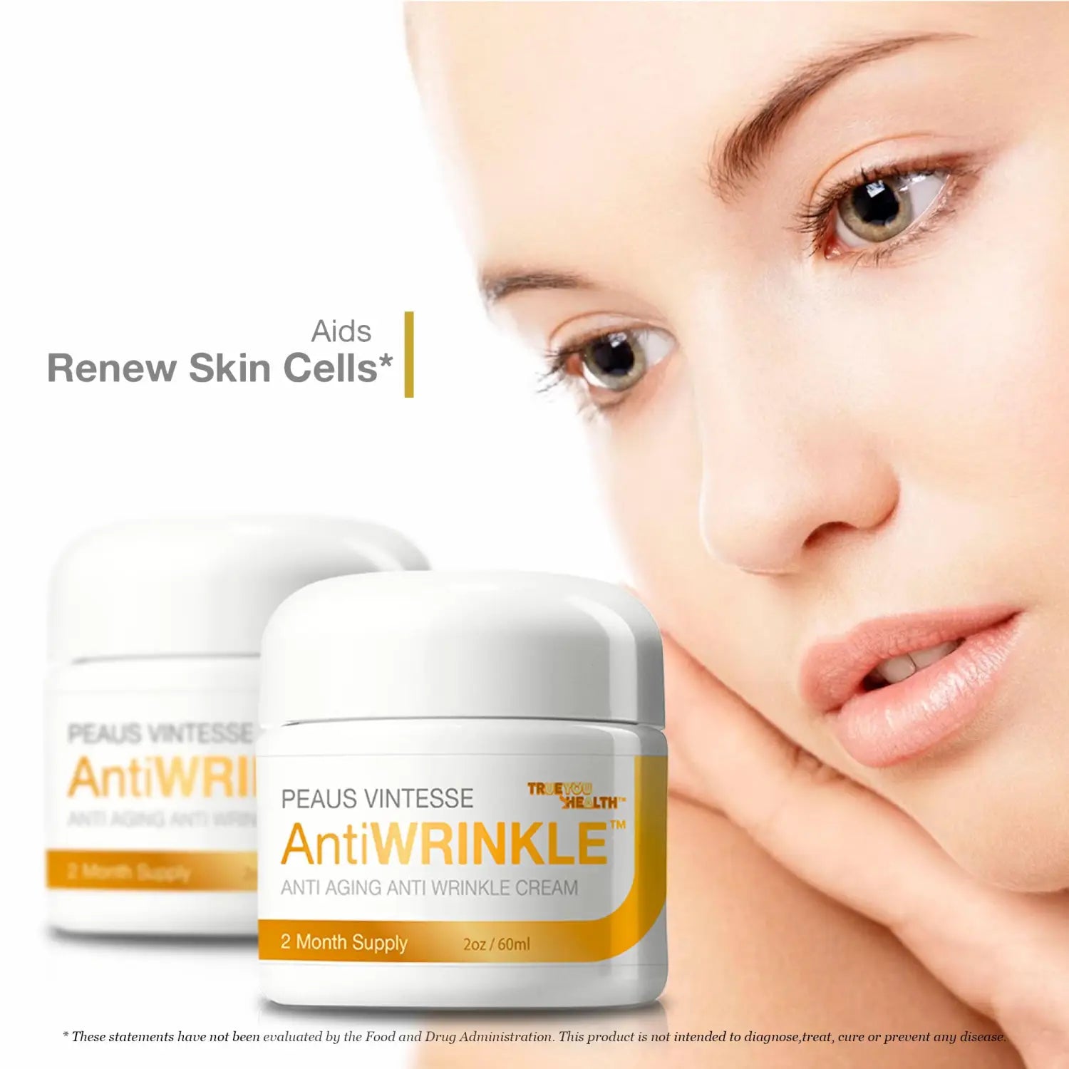 White and orange labeled jar of Peaus Vintesse antiwrinkle anti aging moisturizing face cream for aging moisturizing face care.